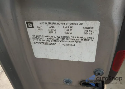 2006 Chevrolet Impala Ls z USA, uszkodzony, nr VIN 2G1WB55K669363762